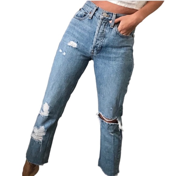 RE/DONE Originals Jeans Distressed Button Fly Light Wash Size 23